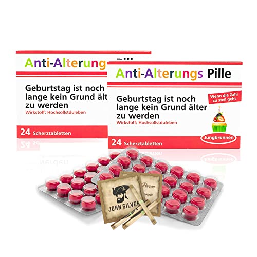 Anti Alterungspille Scherztabletten Schokolinsen 2 x 22g mit John Silver® Orakelsprüchen von ERFURTH FUN