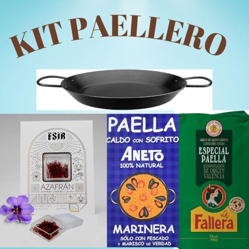 Komplettes Paella-Set: Safran Esir Pushal + La Fallera D.O. Valencia Reis + Aneto Meeresfrüchte-Brühe + IBILI Inducta Pfanne 38 cm von ESIR