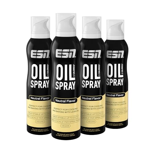 ESN 2 Kalorien Ölspray, Rapsöl, 4 x 200 ml, 4 x 800 Sprühstöße, zum Backen, Kochen & Grillen geeignet von ESN