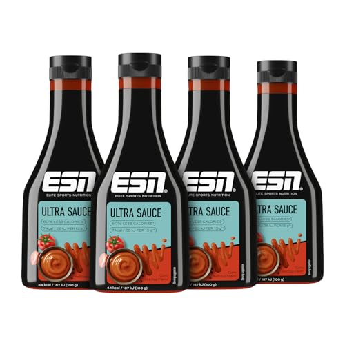 ESN Premium Ultra Sauce, Curry Ketchup, 4 x 285 ml, Ideale Sauce für Diät und bewusste Ernährung, geprüfte Qualität von ESN