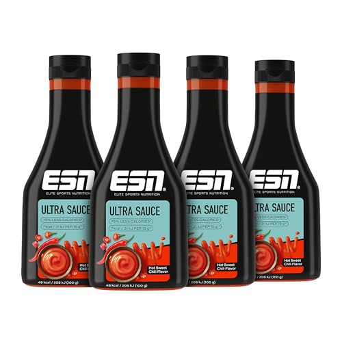 ESN Premium Ultra Sauce, Hot Sweet Chili, 4 x 285 ml, Ideale Sauce für Diät und bewusste Ernährung, geprüfte Qualität von ESN