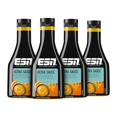 ESN Premium Ultra Sauce, Mango Curry, 4 x 285 ml, Ideale Sauce für Diät und bewusste Ernährung, geprüfte Qualität von ESN