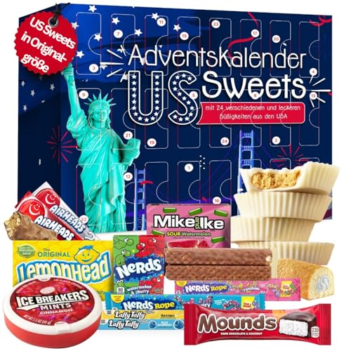 Amerikanische Süßigkeiten Adventskalender 2024, 24x American Candy, amerikanische Süßigkeiten Box zur Weihnachtszeit genießen von EWL Naturprodukte