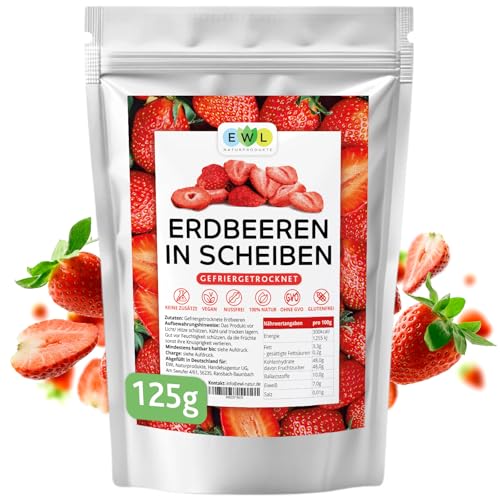 EWL Naturprodukte gefriergetrocknete Erdbeeren 125g, vegan, Erdbeeren gefriergetrocknet in Deutschland abgefüllt von EWL Naturprodukte