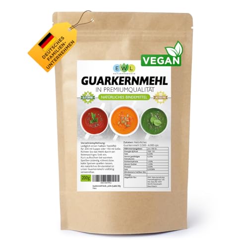 EWL Naturprodukte Guarkernmehl Verdickungsmittel Bindemittel E 412 3.500 cps Carb Guar Gum | in Deutschland kontrolliert und abgefüllt | 200g von EWL Naturprodukte