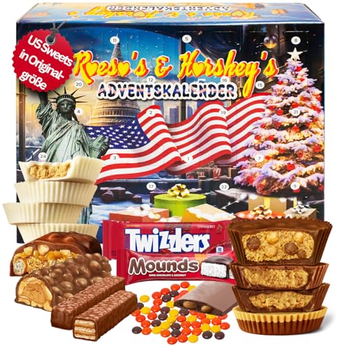 US Sweets Adventskalender 2024, exklusive Auswahl amerikanischen Peanutbutter Klassikern, amerikanische Süßigkeiten Adventskalender von EWL Naturprodukte