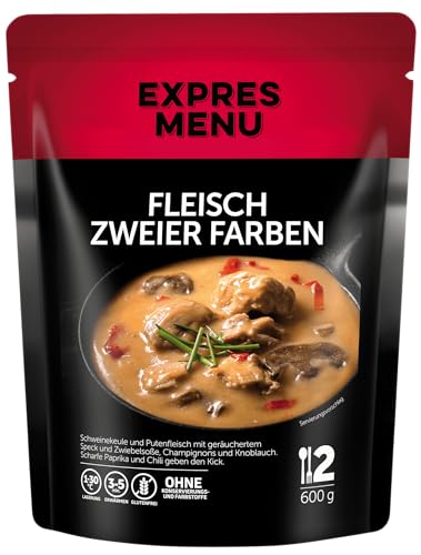 EXPRES MENU Fleisch zweier farben | Schweine- und Putenfleisch mit Zwiebeln, Champignons und Knoblauch | Fertiggericht | 2 Portionen von EXPRES MENU