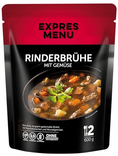 EXPRES MENU Rinderbrühe mit Gemüse | Mit Rindfleischstücken und Wurzelgemüse | Fertiggericht (2 Portionen) von EXPRES MENU