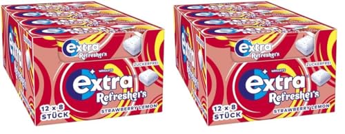 EXTRA® REFRESHERS Strawberry Lemon, erfrischendes Geschmackserlebnis, 12x8 Stück (Packung mit 2) von EXTRA