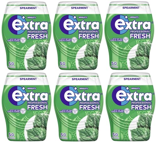 EXTRA PROFESSIONAL Fresh Dose Spearmint 6x50 Dragees I Kaugummi I Spearmint I Pfefferminz I Zuckerfreier Kaugummi I Zahnpflege - Für spürbar saubere und gesunde Zähne I Atemerfrischer von EXTRA