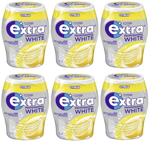 EXTRA PROFESSIONAL White Dose Citrus 6x50 Dragees (6 Dosen) I Kaugummi I Zahnpflege I Zuckerfrei I Frischer Atem - Atemerfrischer von EXTRA