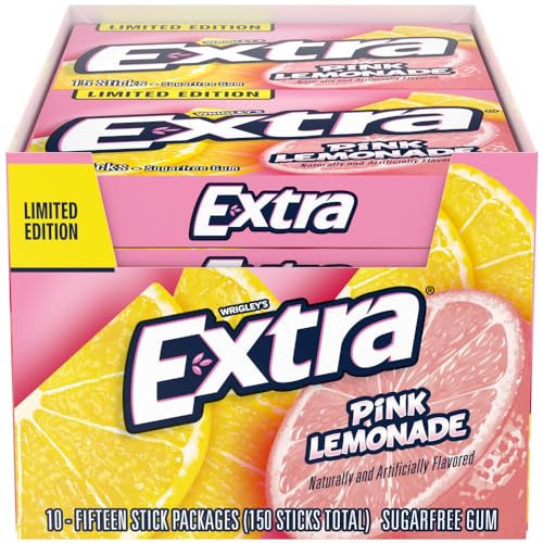 EXTRA Gum Pink Lemonade – zuckerfreier Kaugummi, Großpackung, 15 Stäbchen/Packung, 10 Packungen pro Innenseite, insgesamt 150 Stäbchen von EXTRA