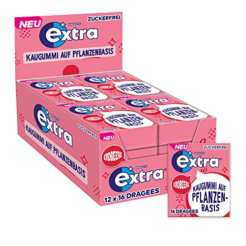 Extra Kaugummi auf Pflanzenbasis | Erdbeere | 12 Packungen mit je 16 Dragees von EXTRA