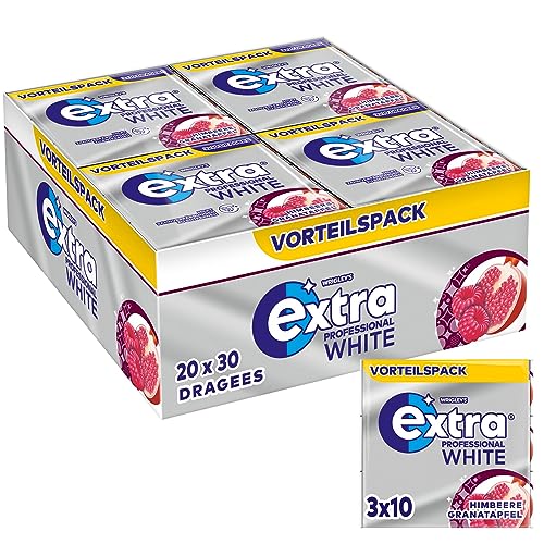 Extra Professional White Himbeere Granatapfel, Zuckerfreier Kaugummi, Multipack mit 20x30 Dragees, Für frischen Atem von EXTRA