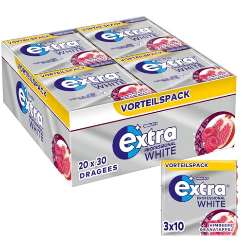 Extra Professional White Himbeere Granatapfel, Zuckerfreier Kaugummi, Multipack mit 20x30 Dragees, Für frischen Atem von EXTRA