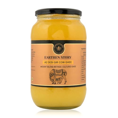 Earthen Story A2 Ghee von Gir Cow 1 Liter | A2 Kuh Ghee Bilona Methode aus Quark | 100% rein, natürlich & gesund | A2 Gir Kuh Ghee im Glas | Laborgeprüft von Earthen Story