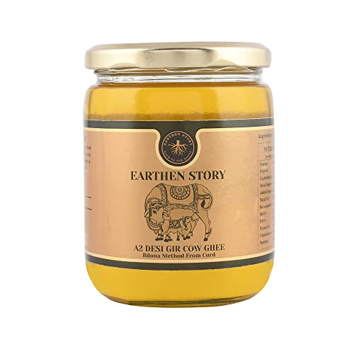 Earthen Story A2 desi Gir Cow Ghee 500 ml | Bilona-Methode aus Quark | 100% rein, natürlich und gesund | Glasgefäß | Laborgeprüft von Earthen Story