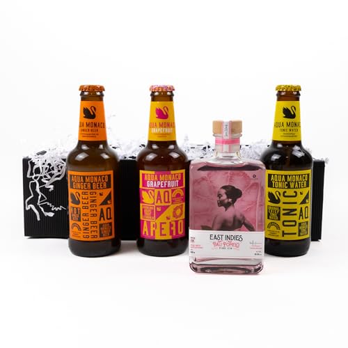 Geschenkset East Indies Pomelo Pink Gin (1 x 0,2l) & Aqua Monaco Mixgetränken (3 x 0,23l) – Exotischer Genuss für kreative Cocktails von East Indies Gin