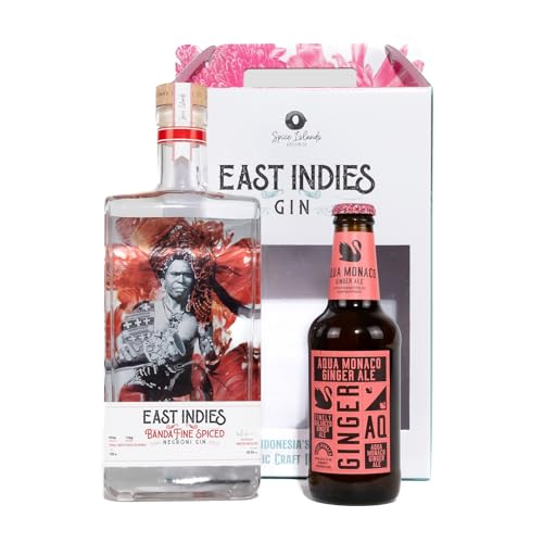 Premium Gin Geschenkset - Exotischer Genuss für Kenner - East Indies Banda Fine Spiced Negroni Gin 0,7l & Aqua Monaco Ginger Ale 0,23l von East Indies Gin