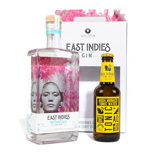 Premium Gin Tonic Set - East Indies Archipelago Dry Gin 0,7l & Aqua Monaco Tonic Water 0,23l - Gin Geschenk für Kenner von East Indies Gin