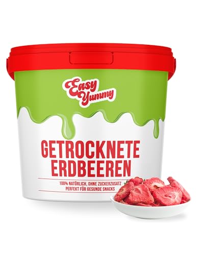 Easy Yummy Gefriergetrocknete Erdbeeren (300 g), 100% Knusprige Erdbeeren Getrocknet Ohne Zuckerzusatz, Perfekt für Snacks, Müsli & Backen von Easy Yummy