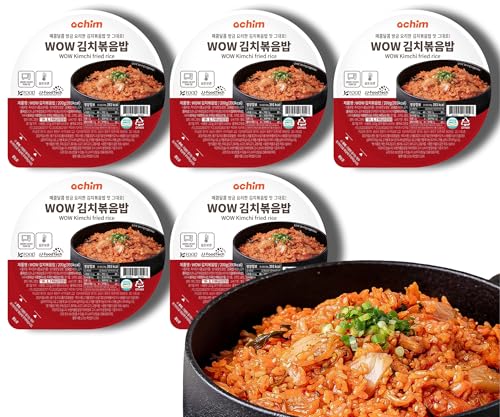 ACHIM WOW Fertigreis mit Kimchi & Gemüse | 200g | Schnelle vegane Mahlzeit | Mikrowellenfertig in 90 Sekunden | Reich an Gemüse & ohne Konservierungsstoffe (5er-Pack, Gebratener Kimchi-Reis 200g) von EasyCookAsia