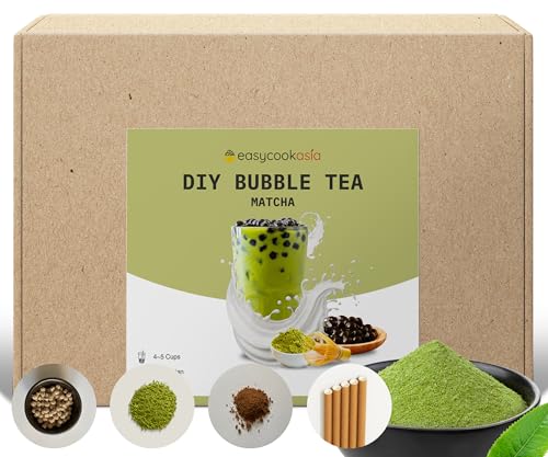 DIY Premium Bubble Tea Kit | Komplettes Set für 4-5 Tassen | Vegetarisch, Perfekt für jede Tageszeit | Einfache Zubereitung mit Bildanleitung (Matcha) von EasyCookAsia