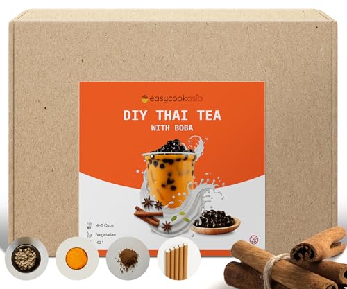 DIY Premium Bubble Tea Kit | Komplettes Set für 4-5 Tassen | Vegetarisch, Perfekt für jede Tageszeit | Einfache Zubereitung mit Bildanleitung (Thai Tea) von EasyCookAsia