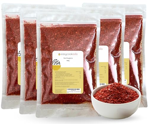 EasyCookAsia Gochugaru | Koreanische Gochugaru Chiliflocken in Plastik | 100g | Gochugaru Chili Flakes | grob gemahlen (5er) von EasyCookAsia