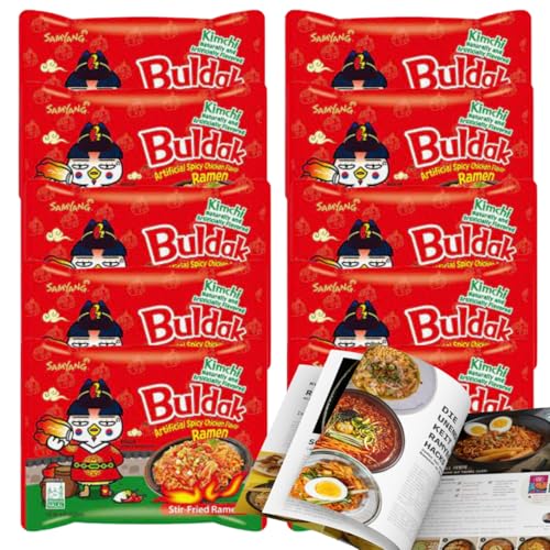 EasyCookAsia Samyang Buldak 5er-Pack 2 Sets | Inklusive 26-seitigem Buldak Guide | Ideal für Schärfe-Liebhaber | Perfekt für Freunde & Familie | Scharfe Herausforderung (5er x 2 Pack, Kimchi) von EasyCookAsia