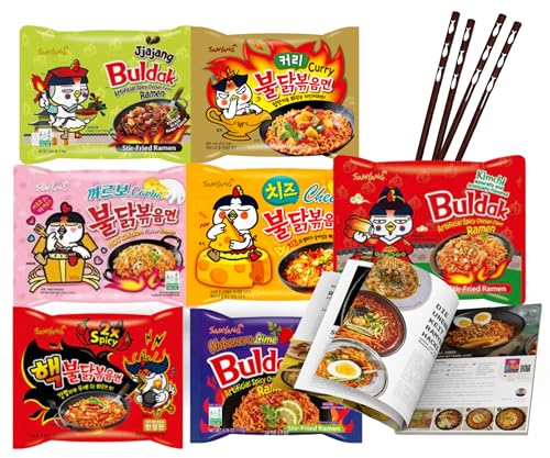 EasyCookAsia Samyang Buldak Ramen Set - scharfe Nudeln aus Südkorea - mit Rezeptkarte -7er Mischung zum Probieren (7) von EasyCookAsia