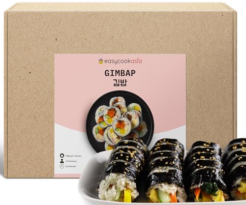 Gimbap Box | Komplettes koreanisches Rollen-Snack Kit mit hochwertigem Sushireis, Gimbap-Algen, Bambus-Rollmatte & weiteren Zutaten | Vegan & Vegetarisch anpassbar | Authentisches Street-Food-Erlebnis von EasyCookAsia