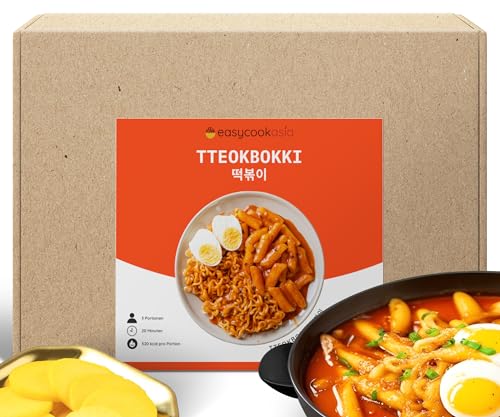 Tteokbokki Box | Koreanisches Street Food Kit | Schnell & Einfach | Scharfe & süße Tteokbokki mit Reiskuchen, Gochujang (scharfe Chilisauce) und Gochugaru (koreanische Chiliflocken) | EasyCookAsia von EasyCookAsia