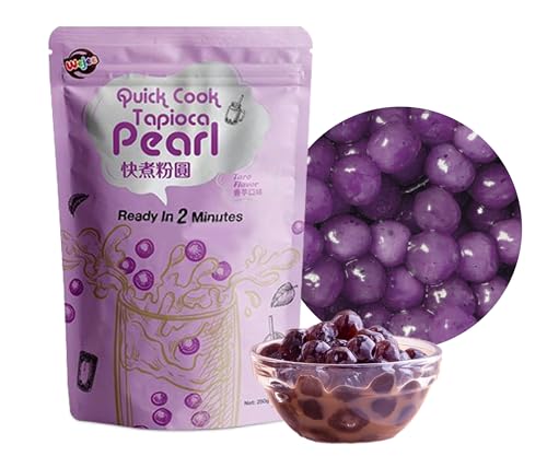 Wejee Quick Cook Tapioca Pearl 250g x4pack | Schnelle Zubereitung für Bubble Tea | Vegan & Glutenfrei | Ideal für Boba-Getränke und Desserts | Einfach zu Kochende Boba Perlen (Taro) von EasyCookAsia