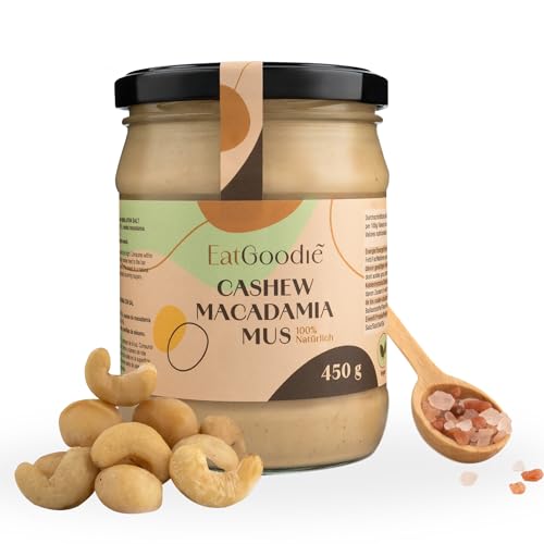 Eat Goodie Cashew- und Macadamia-Mus - 450g - Cremiges Nussmus - geröstete Cashewkerne und Macadamianüsse, ohne Palmöl, ohne Zusatz- und Konservierungsmittel - Vegan - Keto Snack von Eat Goodie