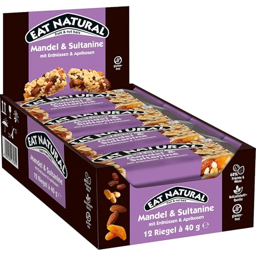 Eat Natural Frucht- & Nussriegel - Mandel & Sultanine mit Erdnüssen & Aprikosen - Glutenfreier Snack - Ideal für unterwegs. - 12x40 g von Eat Natural