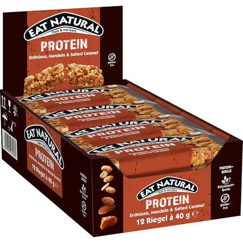 Eat Natural Frucht- & Nussriegel - Protein Erdnüsse, Mandeln & Salzkaramell - Proteinquelle, glutenfreier Snack - Perfekt für unterwegs. - 12x40 g von Eat Natural