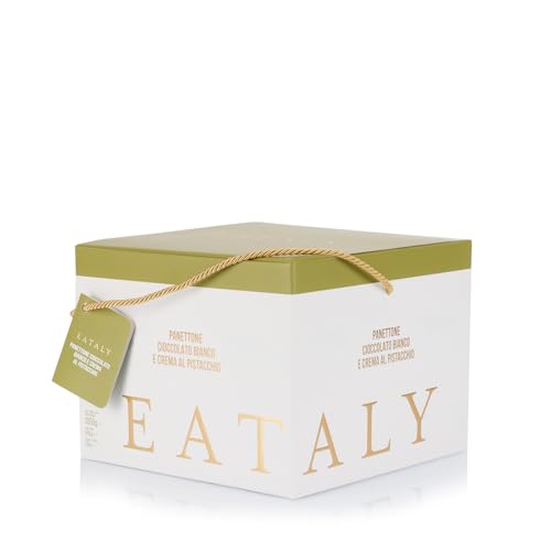 Eataly Panettone Weiße Schokolade mit natürlicher Hefe 900 g und Pistaziencreme - Weihnachtssüßigkeit ohne Rosinen und Kandierte - Elegante Geschenkbox mit Signatur Eataly von Eataly