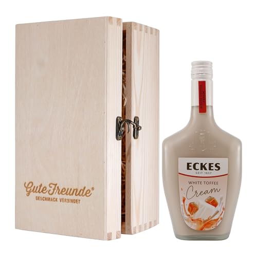 Eckes White Toffee Cream Likör mit Geschenk-Holzkiste von Eckes