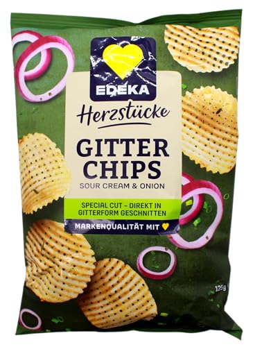 Edeka Herzstücke Gitter Chips Sour Cream & Onion, 12er Pack (12 x 125g) von Edeka Herzstücke