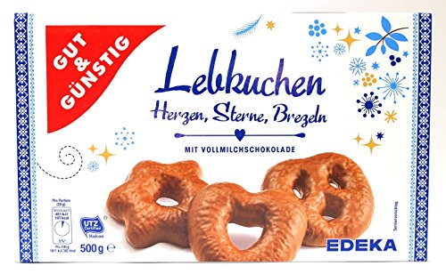 Güt & Günstig Lebkuchen Herzen, Sterne, Brezeln mit Vollmilchschokolade von Edeka