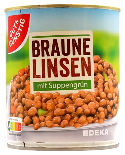 Gut & Günstig Braune Linsen mit Suppengrün, 12er Pack (12 x 530g) von Edeka