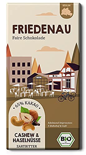 FRIEDENAU Cashew und Haselnüsse Schokolade/Bio & Fairtrade-Kakao/Berliner Stadtteil Tafel, 80g von Edelmond
