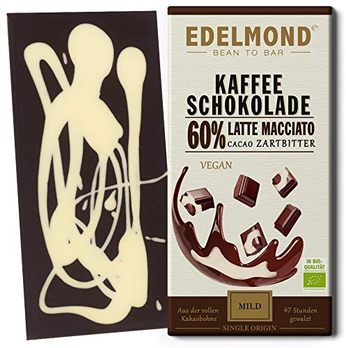 Edelmond Bio "Latte Macchiato" Vegan Schokolade ✓ Kakaobohnen und Kaffeebohnen ✓ Ohne künstliche Aromen ✓ Glutenfreie Kaffeeschokolade ✓ Fair-Trade (1 Tafel) von Edelmond