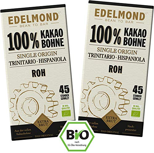 Edelmond Bio Rohe 100% Edel - Kakaobohne 2 Tafeln 1 Hauptzutat, fast zuckerfrei ohne Lecithin. Sehr bitter, keine normale Schokolade. Cadmium getestet. (2 Tafeln) von Edelmond