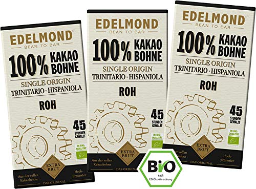 Edelmond Bio Rohe 100% Edel - Kakaobohne Tafel. Pur abgestimmter Kakao. Sehr bitter - keine normale Schokolade. Cadmium getestet. (3 Tafeln) von Edelmond