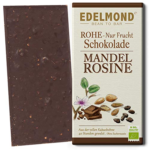 Edelmond "Nur Frucht" Mandel Zartbitter Schokolade, ohne zugesetzten Zucker. Bio Tafel. Vegan, Laktosefrei (1 Tafel) von Edelmond