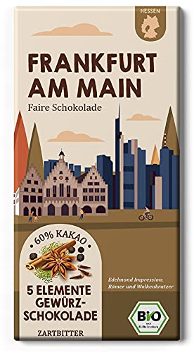 FRANKFURT am MAIN 5 Gewürze in Zartbitter/Fair Trade & Bio Stadt Schokolade / (1 Tafel 75g) von Edelmond