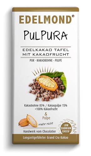 Kakaopulpe Schokoladen Zartbitterschokolade mit dem Fruchtfleisch der Kakaobohne gesüßt. (PulPura Tafel, Kakaofrucht Pure Pulpe) von Edelmond