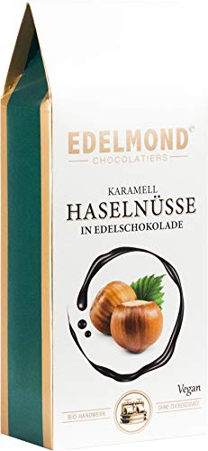 Kandierte Haselnüsse mit Nougat Schokolade überzogen. Vegane karamellisierte Schokonüsse 125g von Edelmond